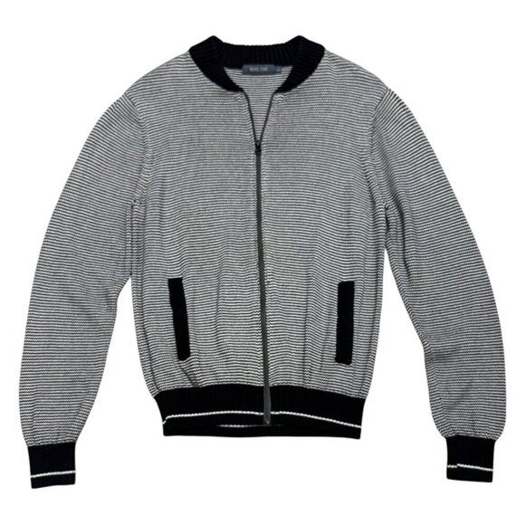 MICHAEL STARS Striped Zip Luxury Designer Knit Sweater Cardigan Jacket Men Large - Picture 1 of 6